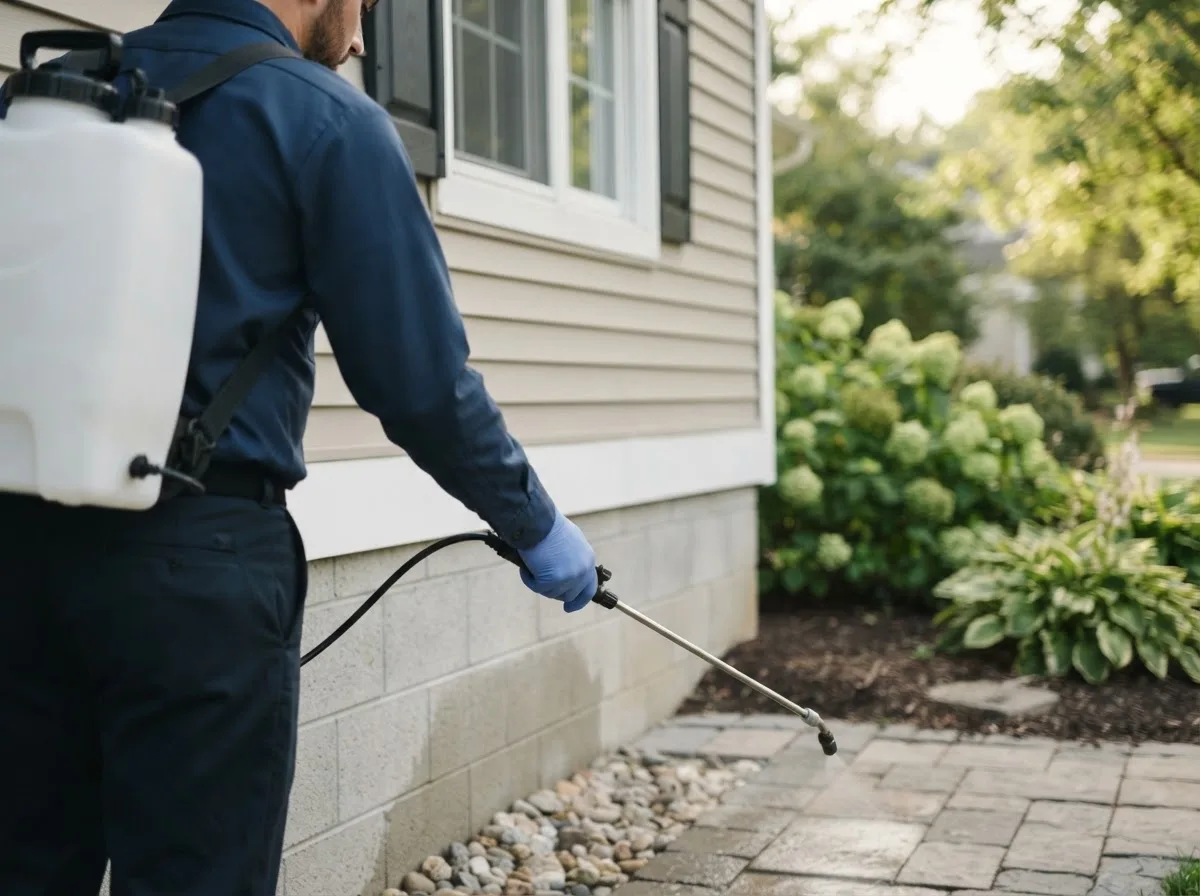 Pest control technician inspecting a home in Ravenwood, MO